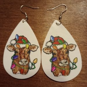 Cow Christmas light earrings